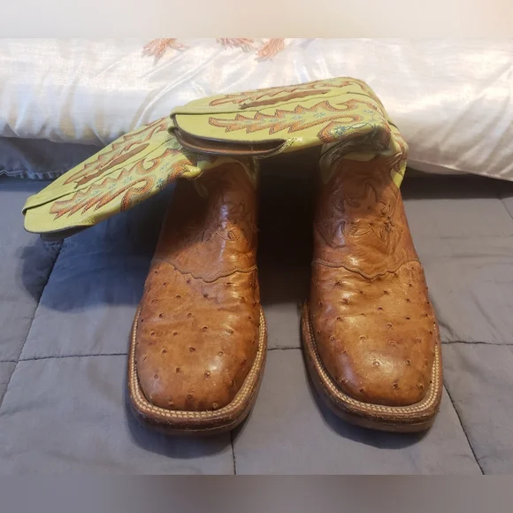Lucchese Brown and Green Cowboy Boots - Picture 9 of 12